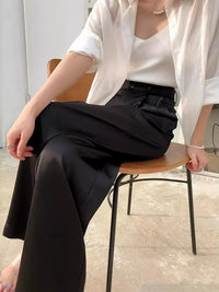 Women's Pants Satin Wide Leg High Waist Loose Fit Full Length Casual