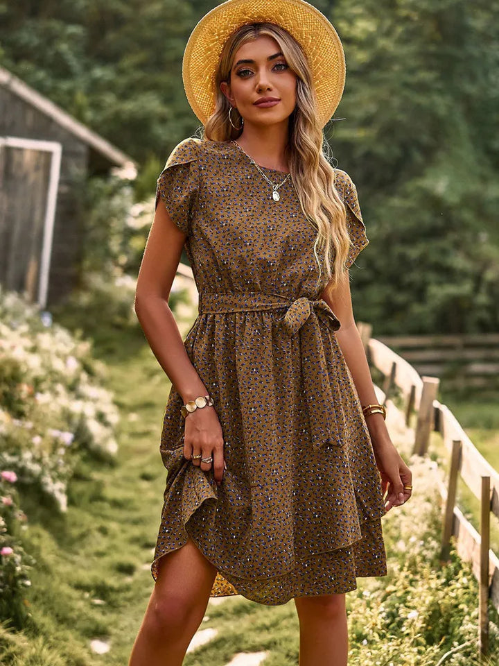 Vestido corto para mujer de viscosa con estampado floral, casual para verano