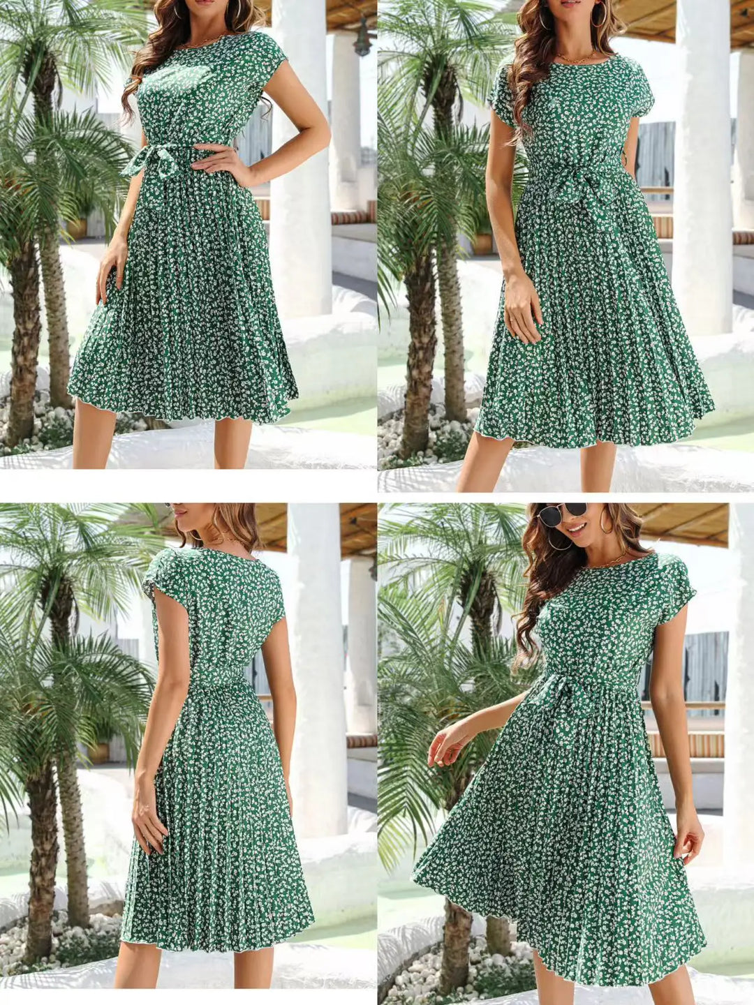 Vestido midi para mujer de gasa con estampado floral, escote en V, manga corta, corte en línea A, tipo pulóver – Casual de verano