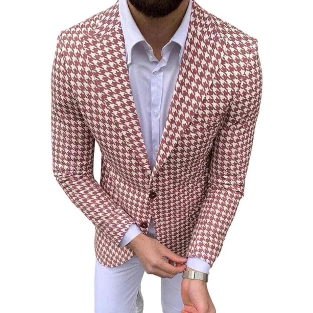 Blazer para hombre con estampado pata de gallo, corte slim, solapa pico, cierre de botones, formal y casual