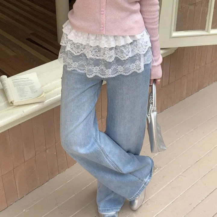 Jupe en dentelle pour femme, maille florale, ourlet irrégulier, superposition transparente à couches, décontractée