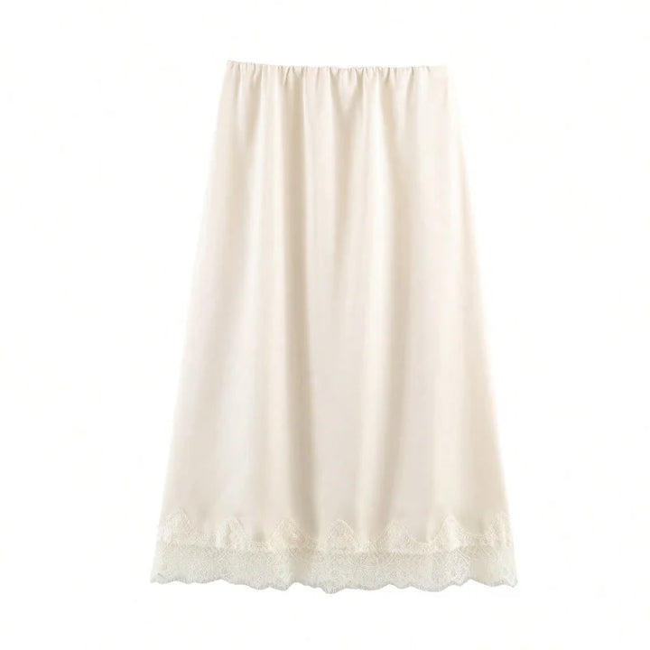 Falda midi para mujer de satén con encaje, lunares, cintura alta, corte recto, uso casual