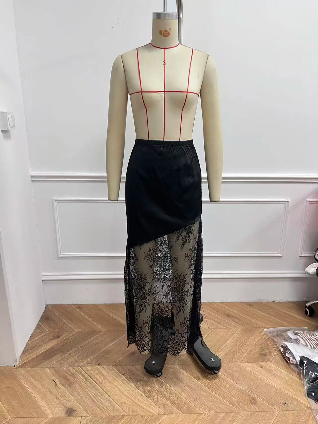 Falda larga para mujer con encaje, cintura alta, fluida, estilo bohemio para fiesta y festival
