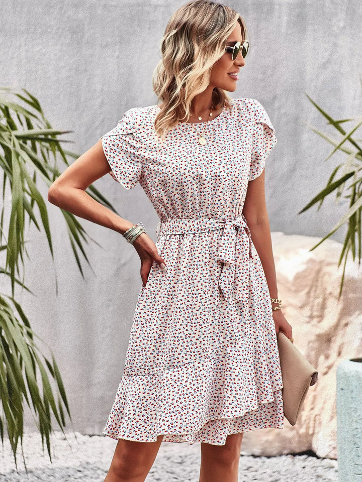 Vestido corto para mujer de viscosa con estampado floral, casual para verano