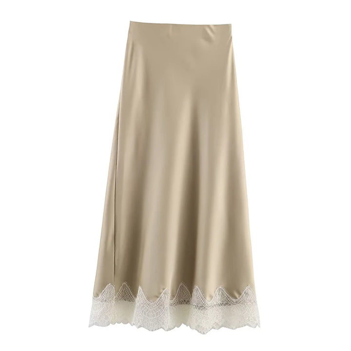 Falda midi para mujer de encaje plisada, cintura alta, línea A, elegante, casual y formal