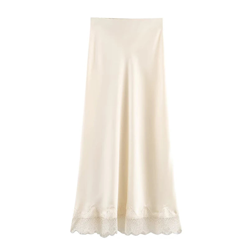 Falda midi para mujer de encaje plisada, cintura alta, línea A, elegante, casual y formal