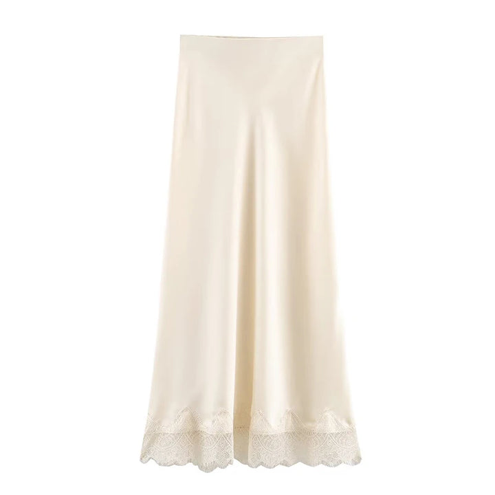 Falda midi para mujer de encaje plisada, cintura alta, línea A, elegante, casual y formal