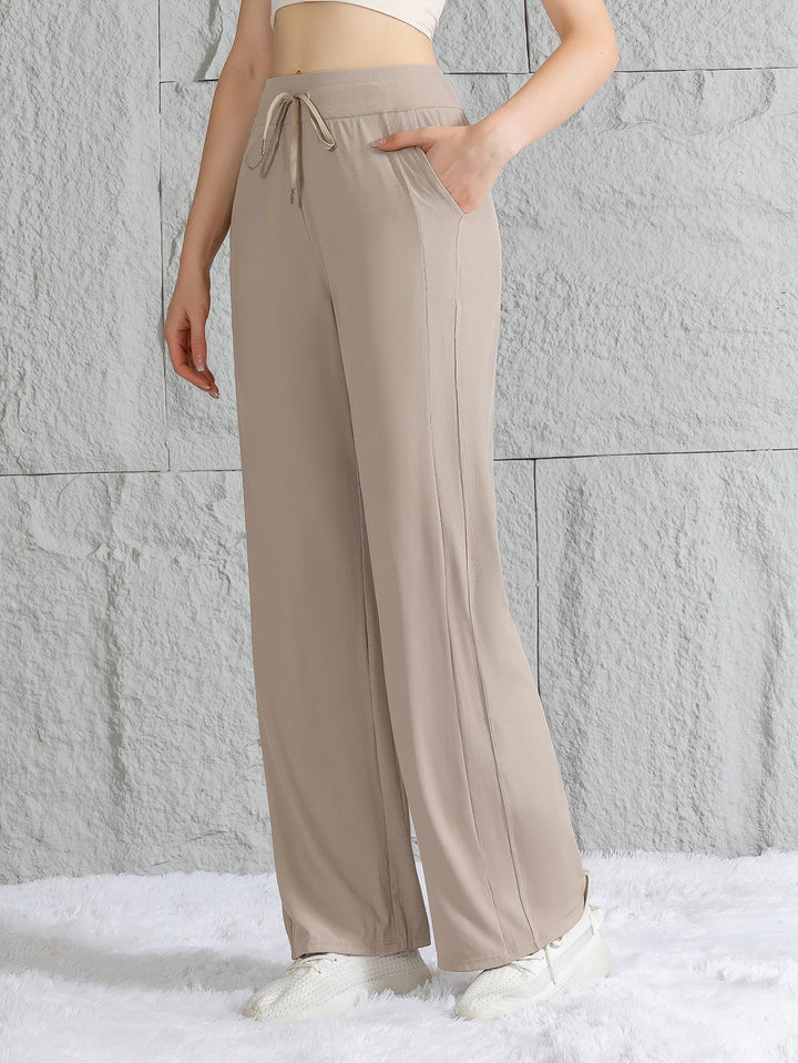 Pantalon femme en soie glacée, jambe large, taille haute, coupe ample, décontracté, été