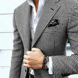 Men's Blazer Houndstooth Check Notch Lapel Button Closure Formal Casual