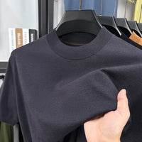 Men's T-Shirt Silk Wool Knit Slim Fit Short Sleeve Mock Neck Casual