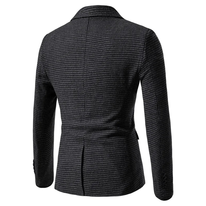 Blazer homme à motif pied-de-poule coupe slim, fermeture à boutons, manches longues, style business décontracté