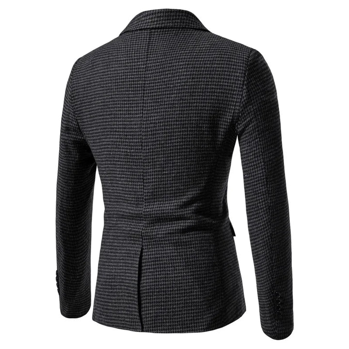 Men's Blazer Houndstooth Slim Fit Button Closure Long Sleeve Business Casual