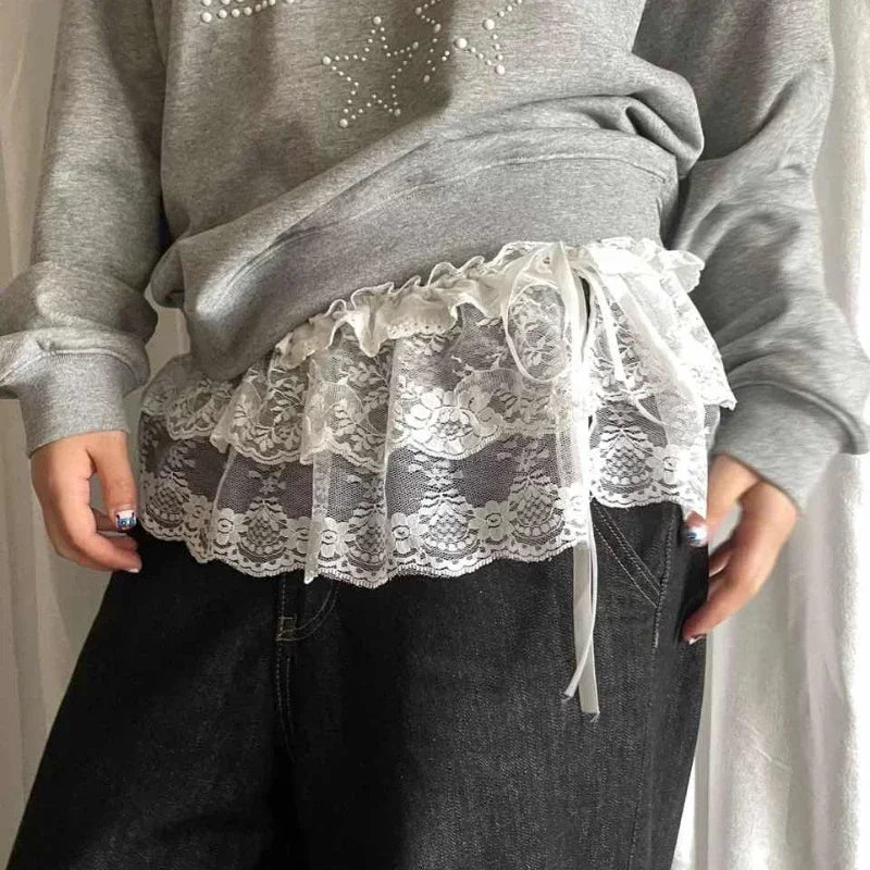 Jupe en dentelle pour femme, maille florale, ourlet irrégulier, superposition transparente à couches, décontractée