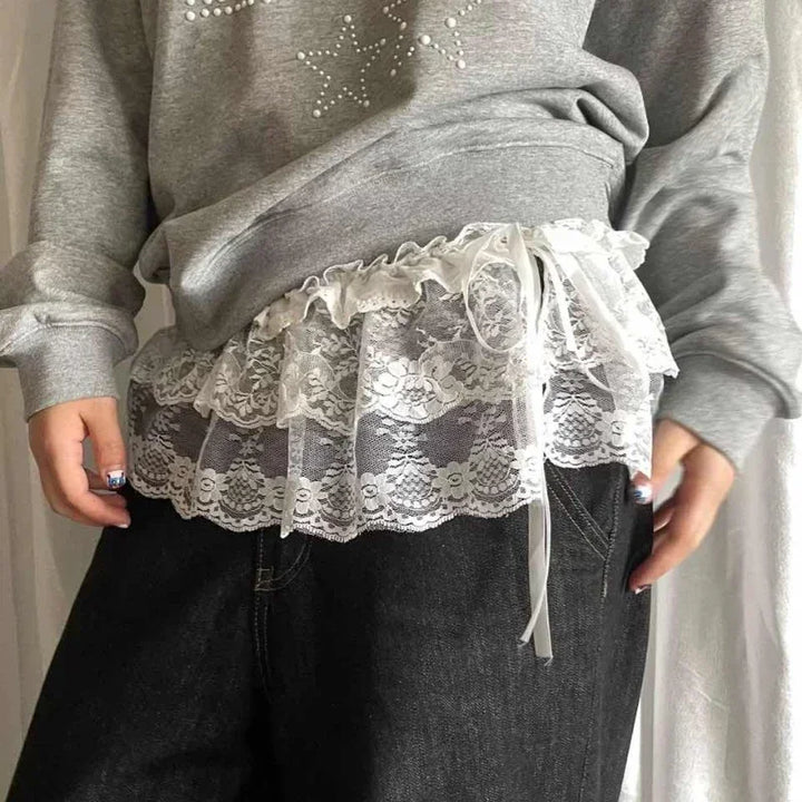 Jupe en dentelle pour femme, maille florale, ourlet irrégulier, superposition transparente à couches, décontractée