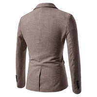 Men's Blazer Houndstooth Slim Fit Button Closure Long Sleeve Business Casual