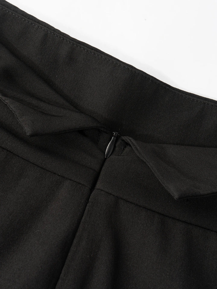 Pantalon femme jambe large taille haute coupe droite décontracté bureau