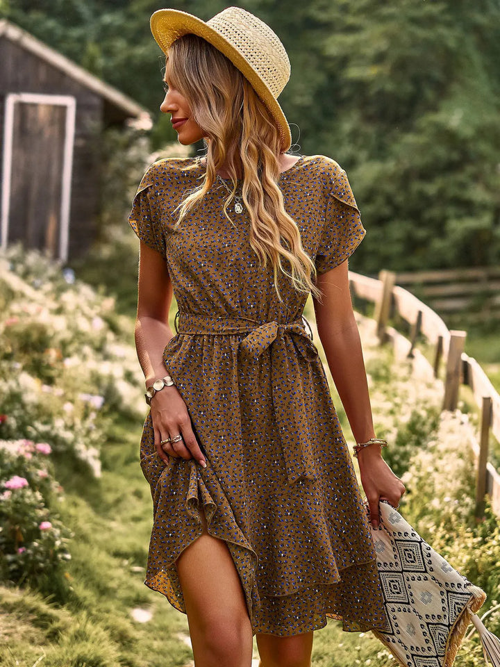Vestido corto para mujer de viscosa con estampado floral, casual para verano