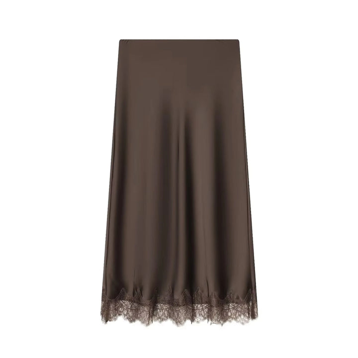 Falda midi para mujer de satén con encaje, lunares, cintura alta, corte recto, uso casual