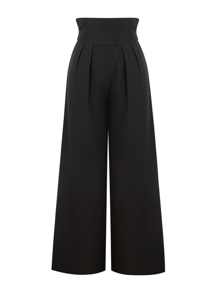 Pantalon femme jambe large taille haute coupe droite décontracté bureau