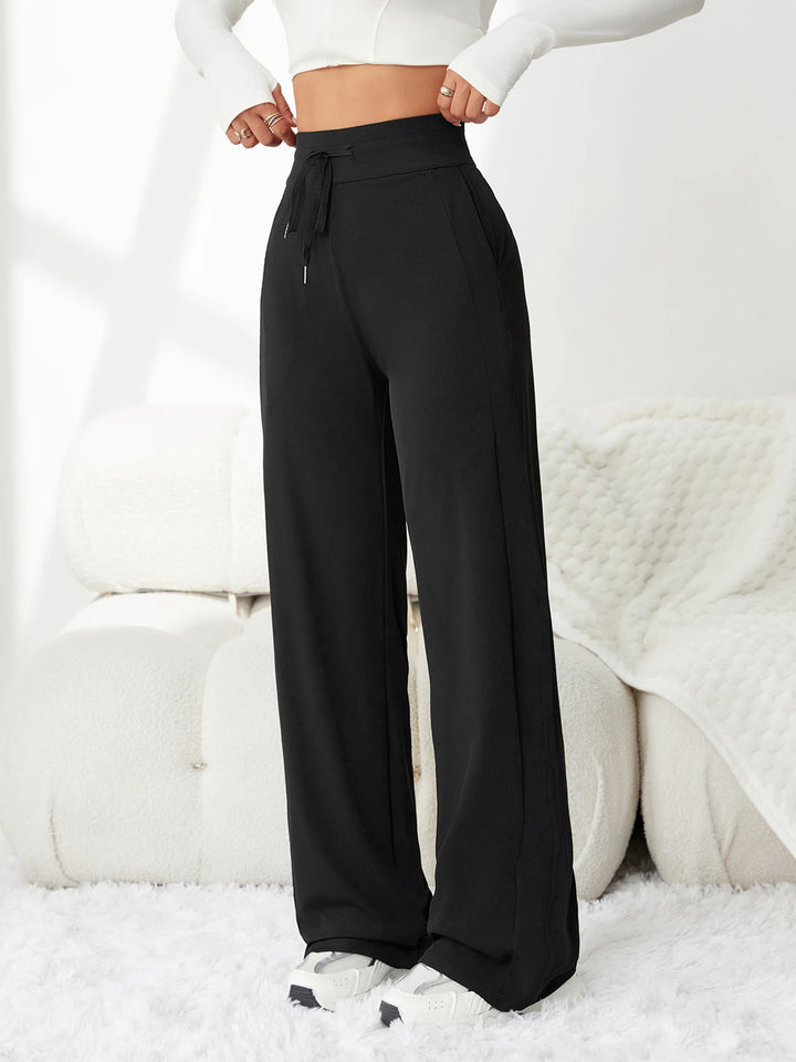 Pantalon femme en soie glacée, jambe large, taille haute, coupe ample, décontracté, été