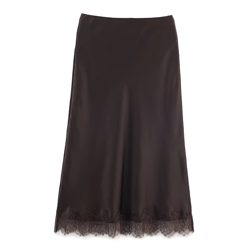 Falda midi para mujer de encaje plisada, cintura alta, línea A, elegante, casual y formal