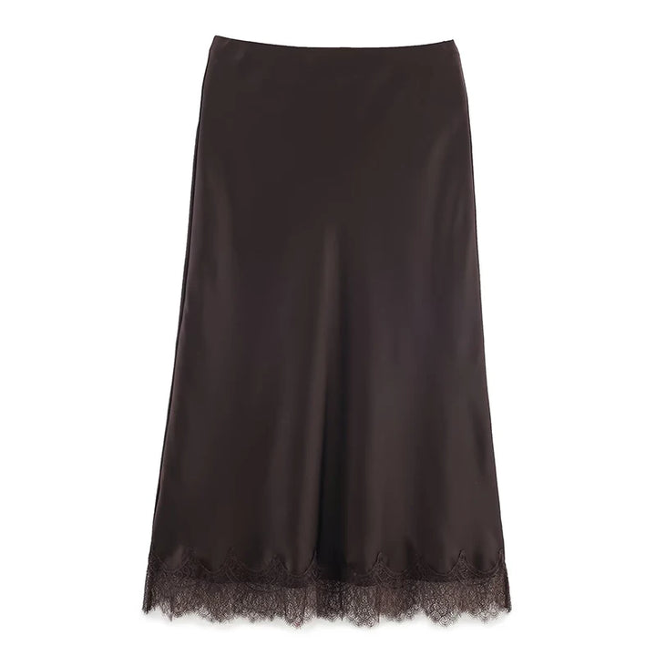 Falda midi para mujer de encaje plisada, cintura alta, línea A, elegante, casual y formal