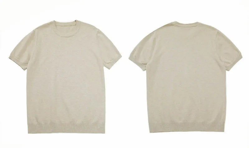 Camiseta de hombre de punto lisa, ajuste slim, manga corta, cuello redondo, casual