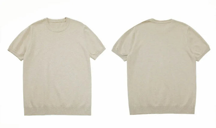 Camiseta de hombre de punto lisa, ajuste slim, manga corta, cuello redondo, casual