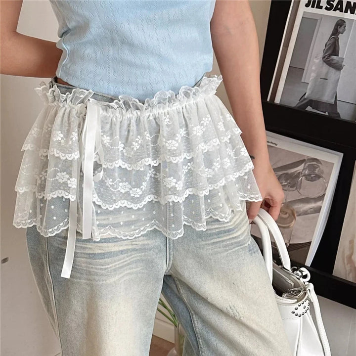 Jupe en dentelle pour femme, maille florale, ourlet irrégulier, superposition transparente à couches, décontractée