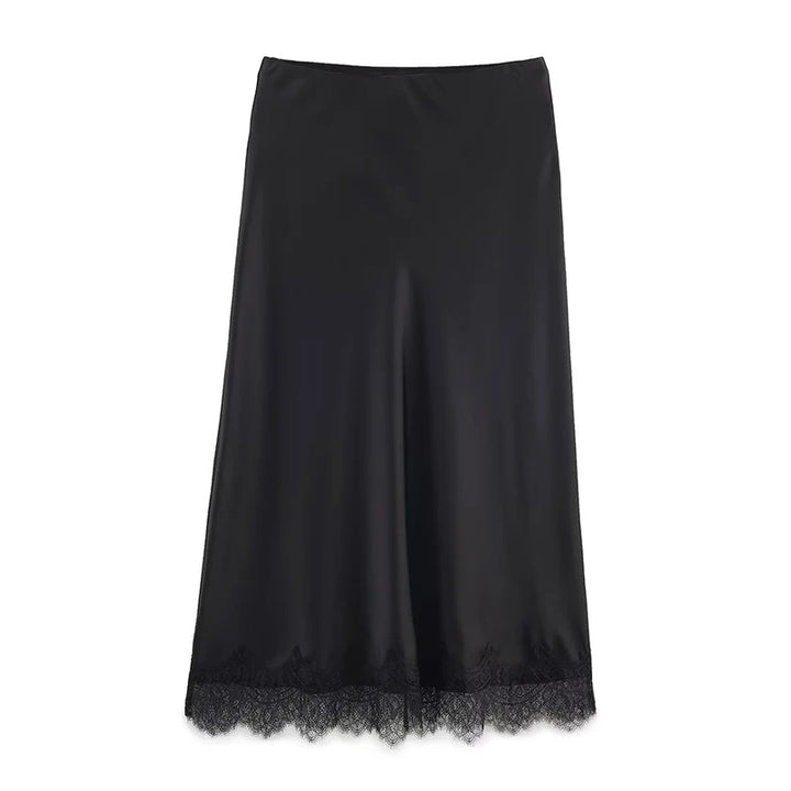 Falda midi para mujer de encaje plisada, cintura alta, línea A, elegante, casual y formal