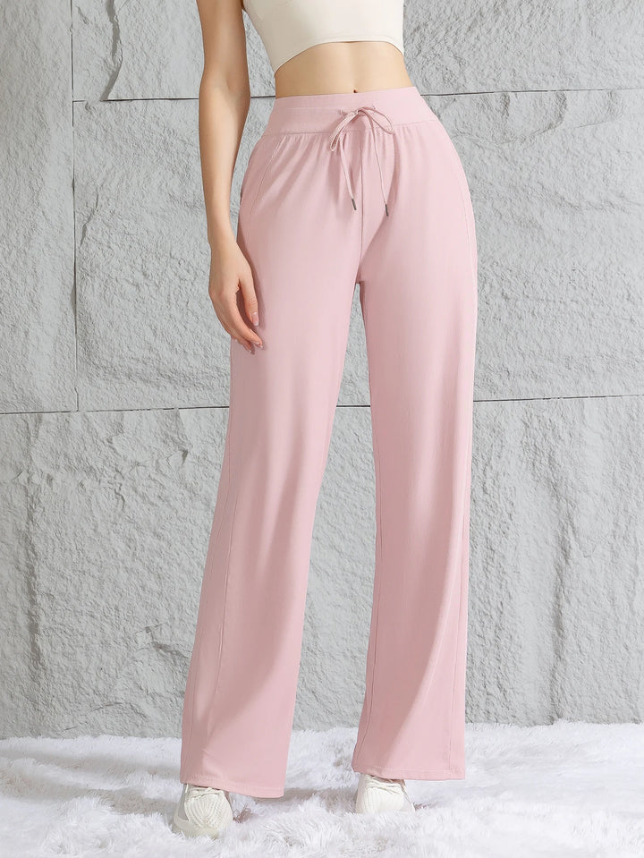 Pantalon femme en soie glacée, jambe large, taille haute, coupe ample, décontracté, été