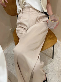 Women's Pants Satin Wide Leg High Waist Loose Fit Full Length Casual