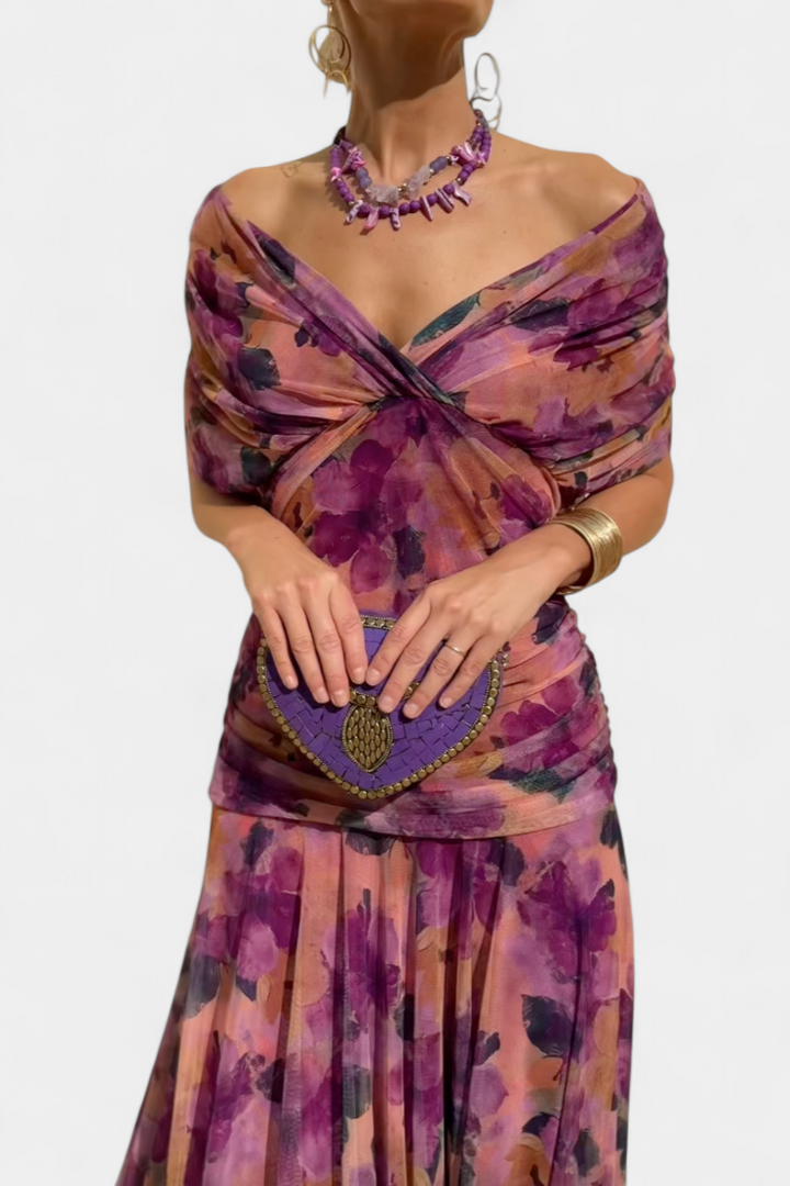 Robe femme à manches longues florale pour cérémonie
