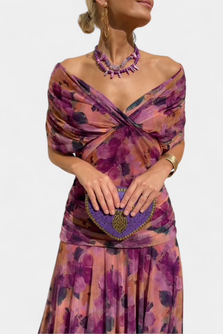 Robe femme à manches longues florale pour cérémonie