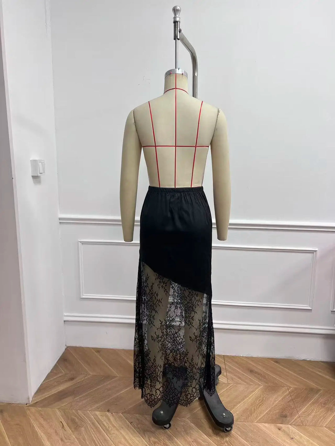 Falda larga para mujer con encaje, cintura alta, fluida, estilo bohemio para fiesta y festival