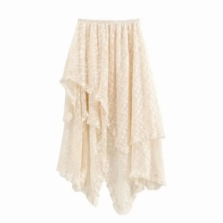 Jupe femme en dentelle, taille haute asymétrique, ourlet irrégulier, style Y2K bohème pour soirée