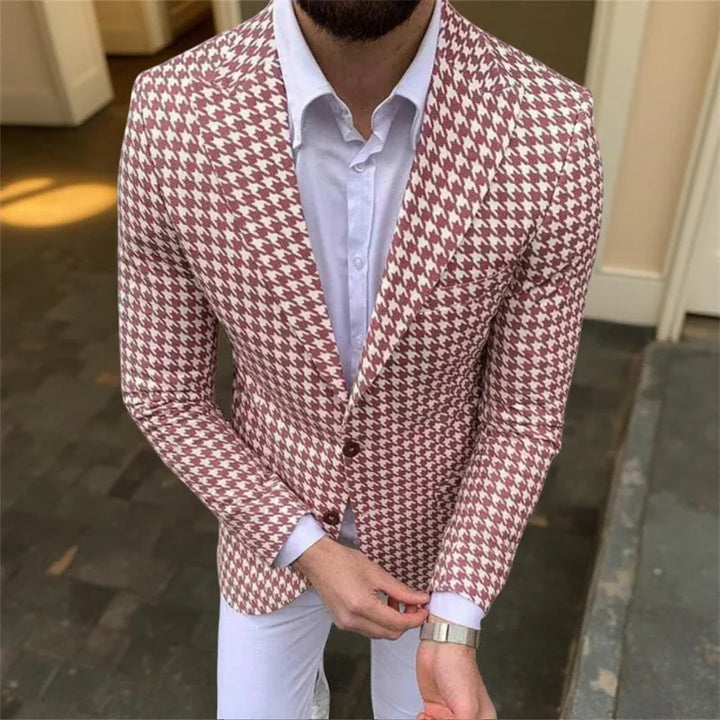 Blazer para hombre con estampado pata de gallo, corte slim, solapa pico, cierre de botones, formal y casual