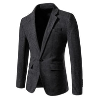 Men's Blazer Houndstooth Slim Fit Button Closure Long Sleeve Business Casual