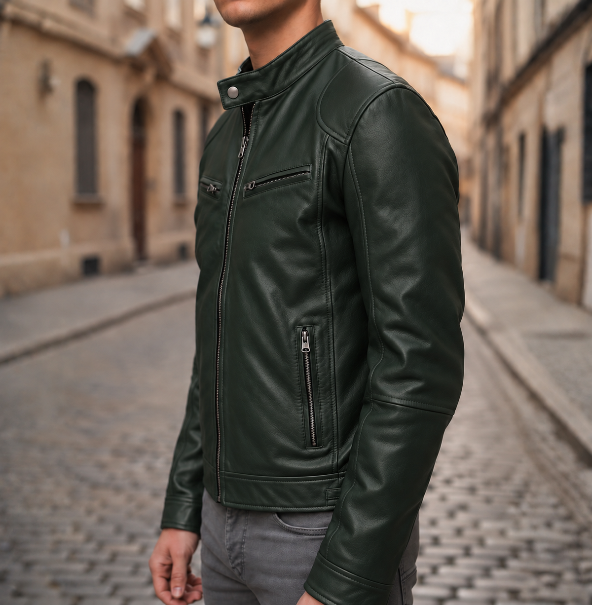 Men Faux Leather Slim Biker Moto Jacket