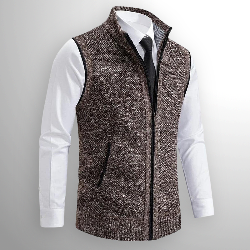 Chaleco de punto para hombre con cremallera, cuello alto y sin mangas, casual
