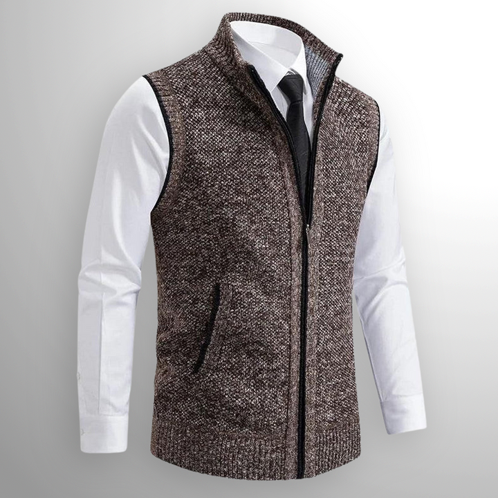 Chaleco de punto para hombre con cremallera, cuello alto y sin mangas, casual