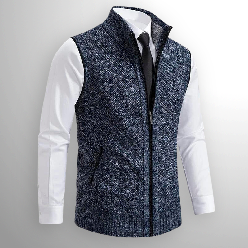 Chaleco de punto para hombre con cremallera, cuello alto y sin mangas, casual
