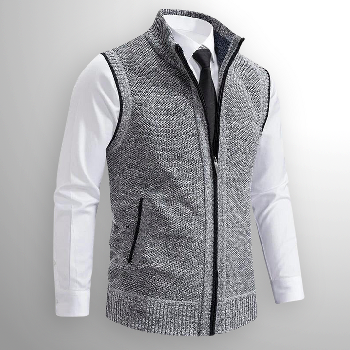 Chaleco de punto para hombre con cremallera, cuello alto y sin mangas, casual