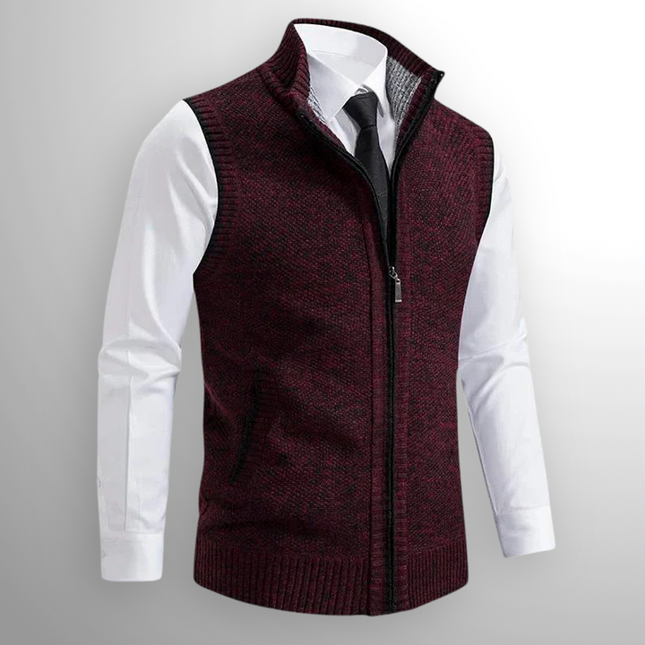 Chaleco de punto para hombre con cremallera, cuello alto y sin mangas, casual