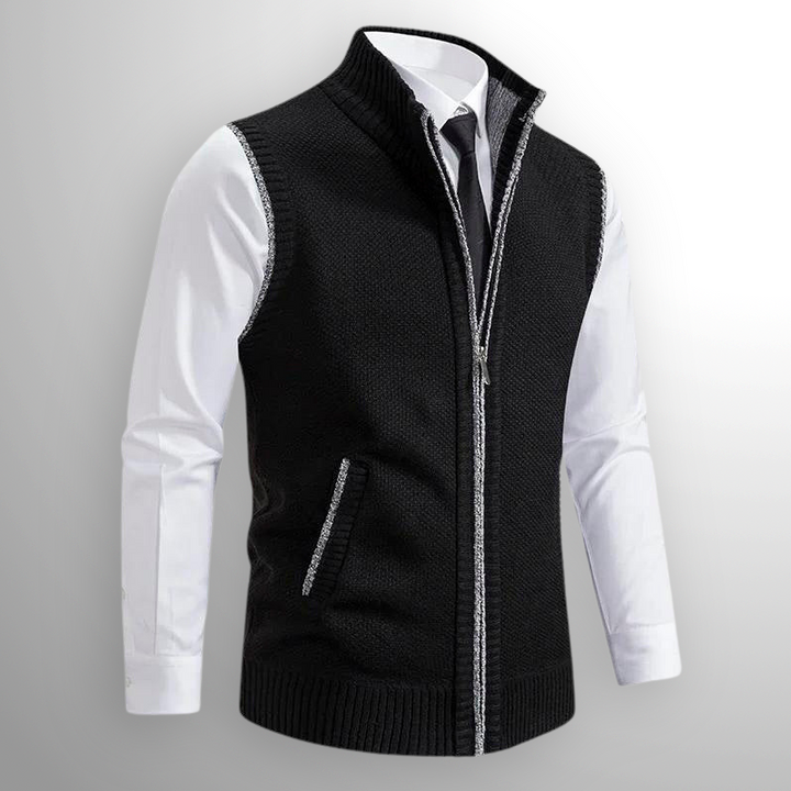 Chaleco de punto para hombre con cremallera, cuello alto y sin mangas, casual