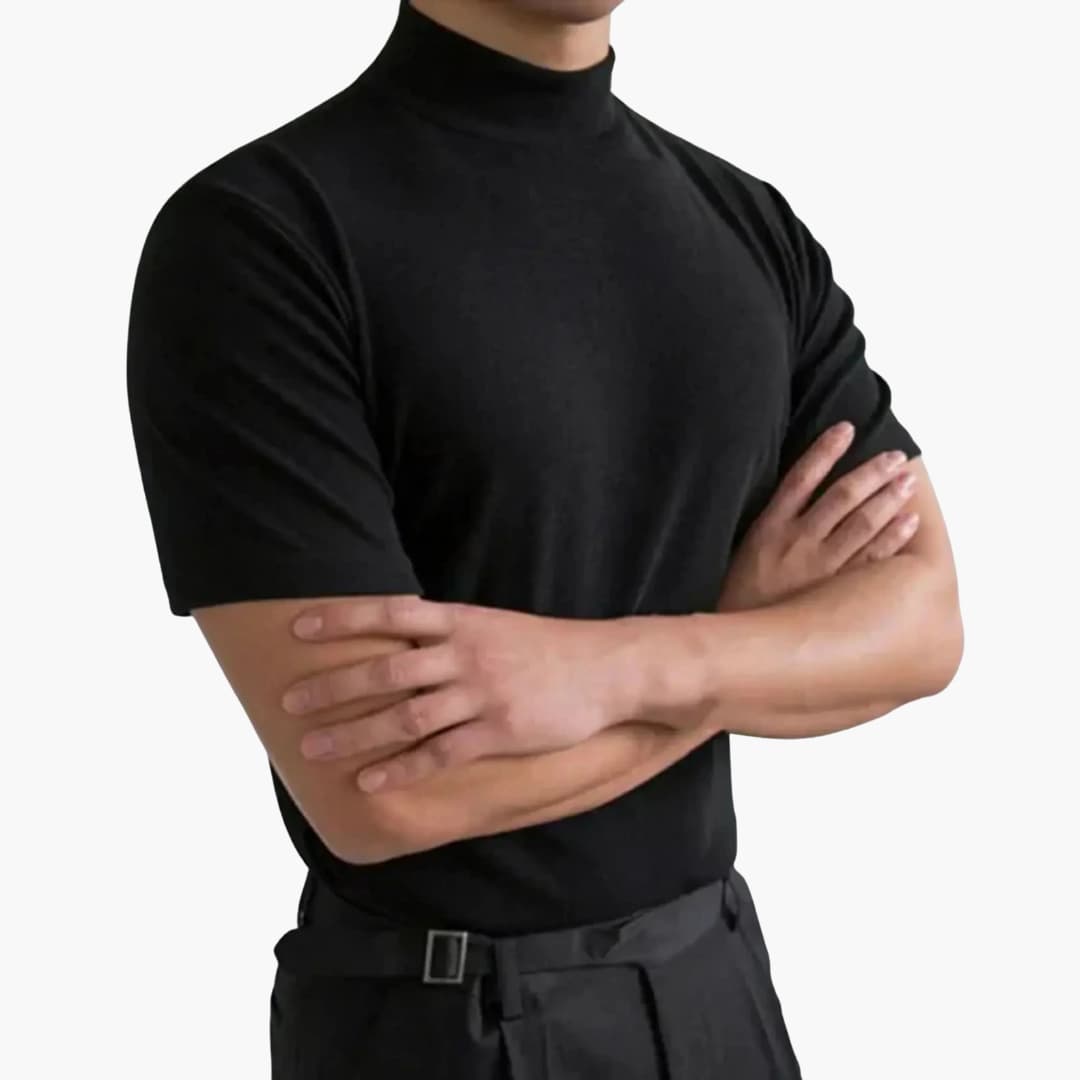 Men's T-Shirt Mock Neck Slim Fit Short Sleeve Casual