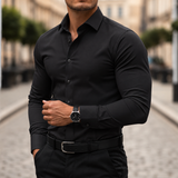 Camisa de botones manga larga ajuste elástico para hombre