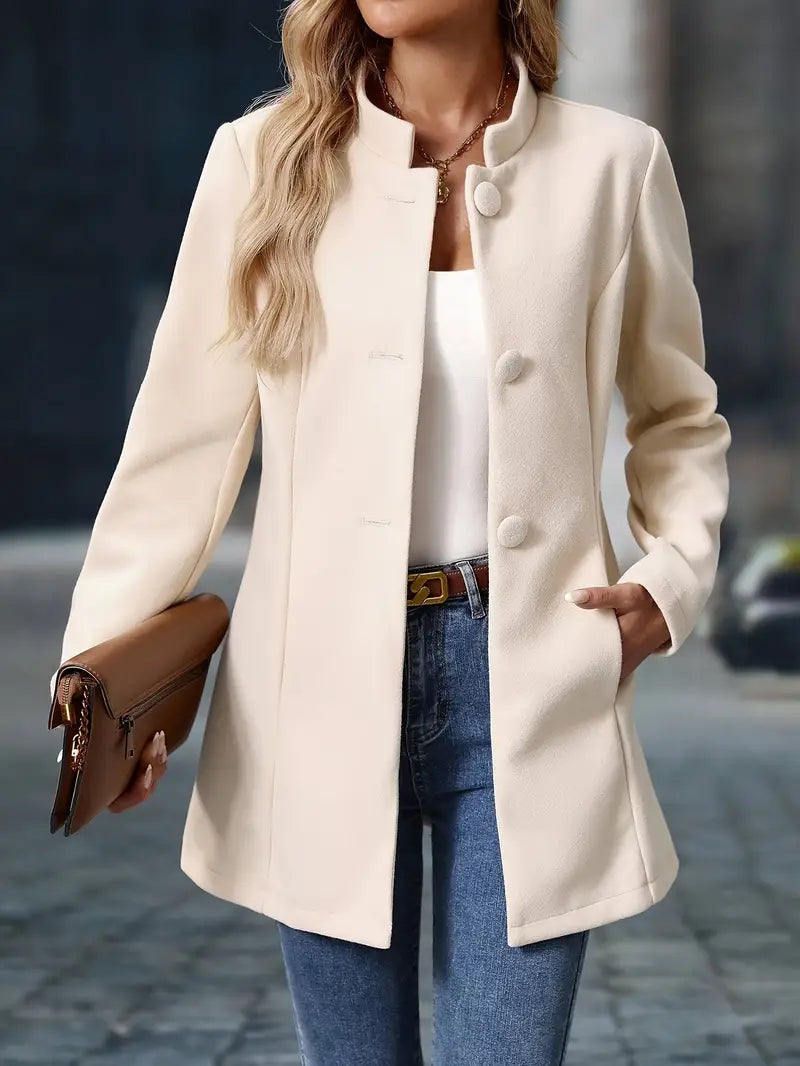 Manteau femme court col montant fermeture à boutons mi-longueur