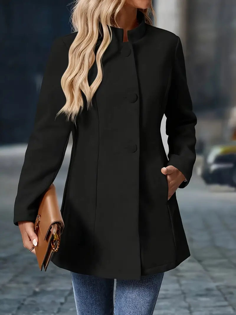 Manteau femme court col montant fermeture à boutons mi-longueur