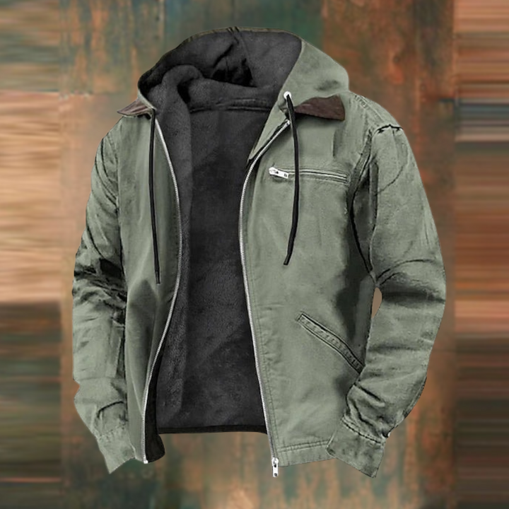 Chaqueta para hombre ligera con capucha, cremallera y bolsillos – Transicional
